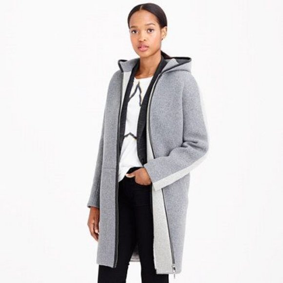 J. Crew Stadium-cloth Hooded Zip Coat in Colorblock - Picture 1 of 14